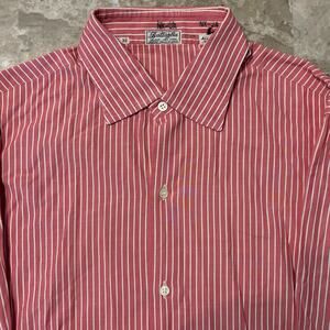 Battaglia Shirt Mens 15 32 Pink Striped Long Sleeve Button French Cuff Italy